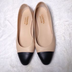 CHANEL uniform ballerina flats beige black 38